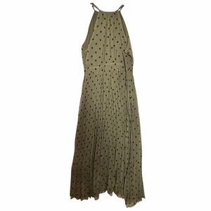 Chic Me Green Black Polka Dot Halter Maxi Dress Pleated Flowy Wedding Guest XL